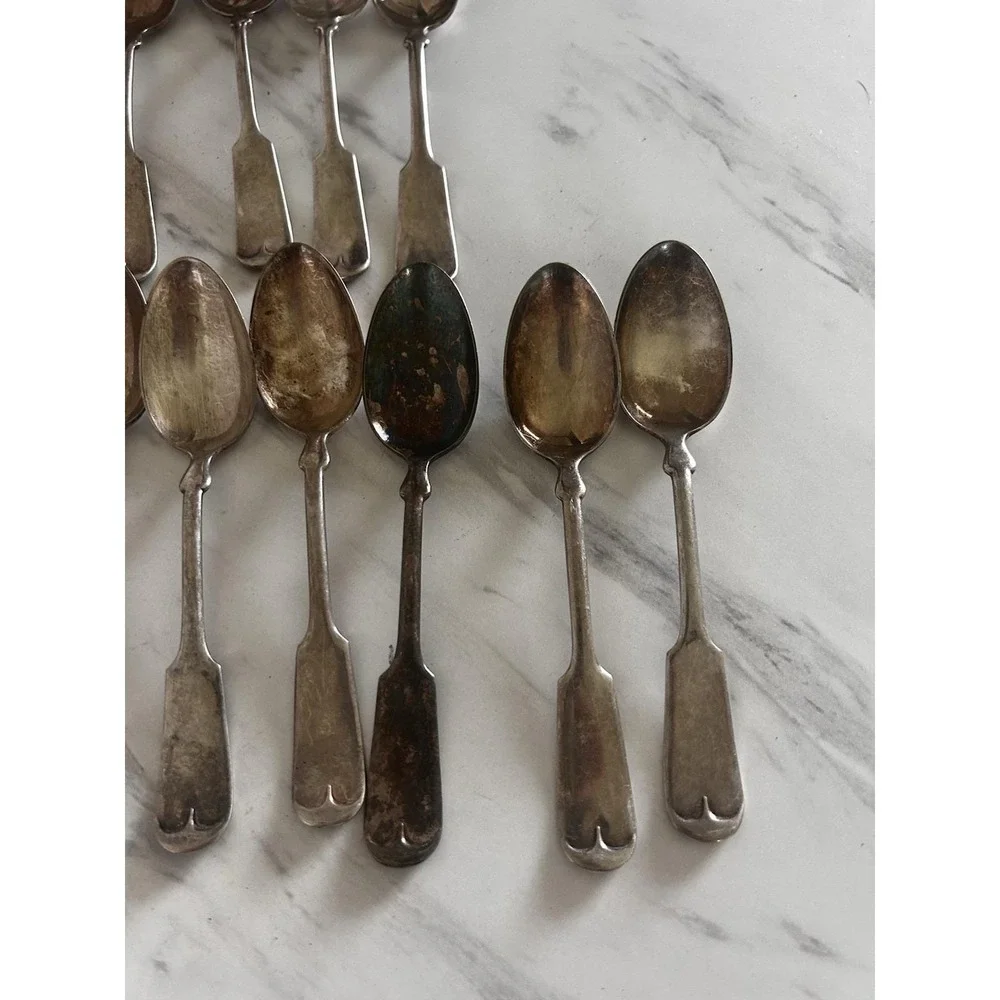 1847 Rogers Bros A1 Fiddle Pattern Spoons Silverplate Lot of 11 19th Century BxA